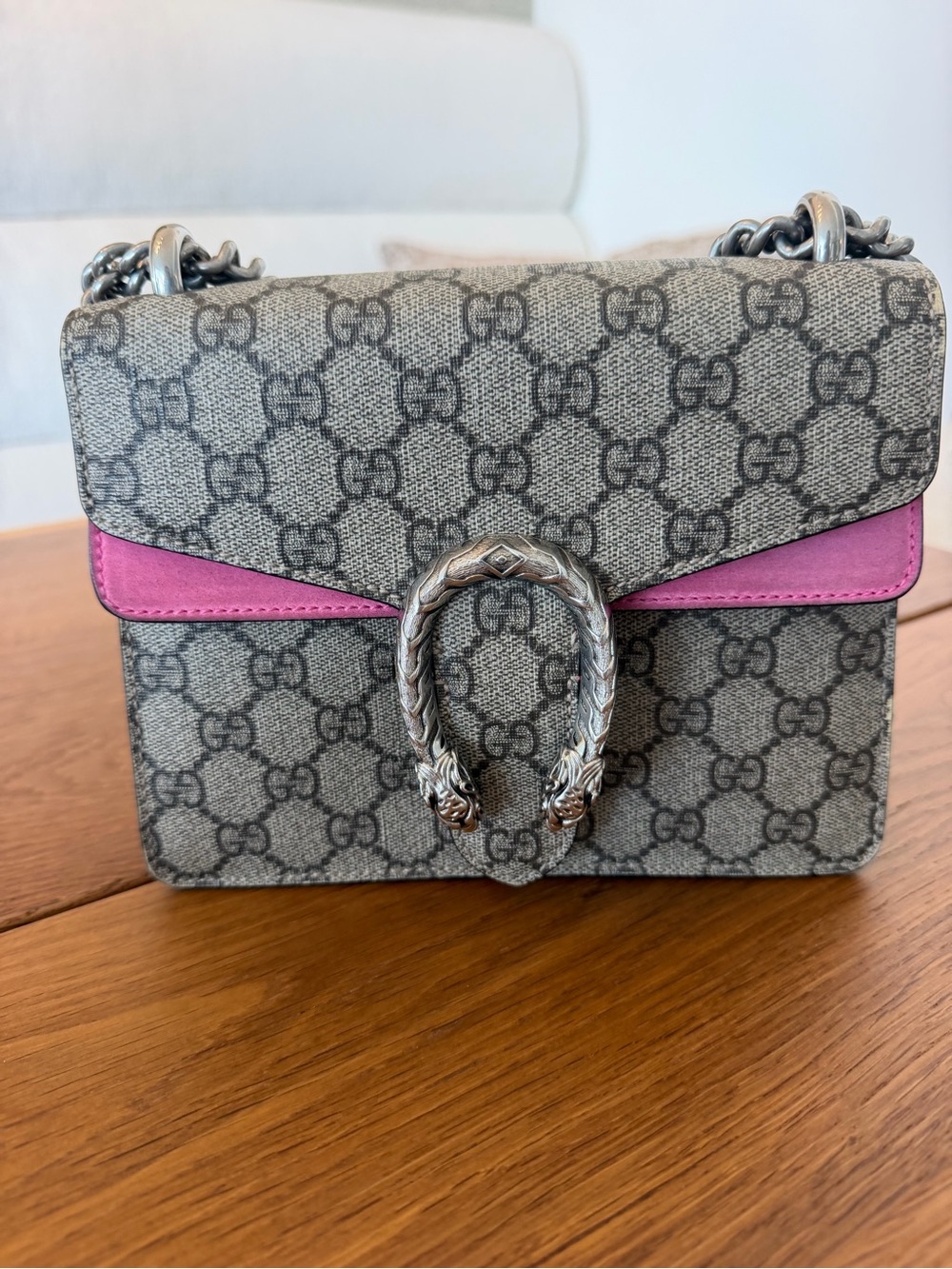 Gucci GG Supreme Small Shoulder Bag with Pink Trim and Silver Hardware - Picture 3 of 8